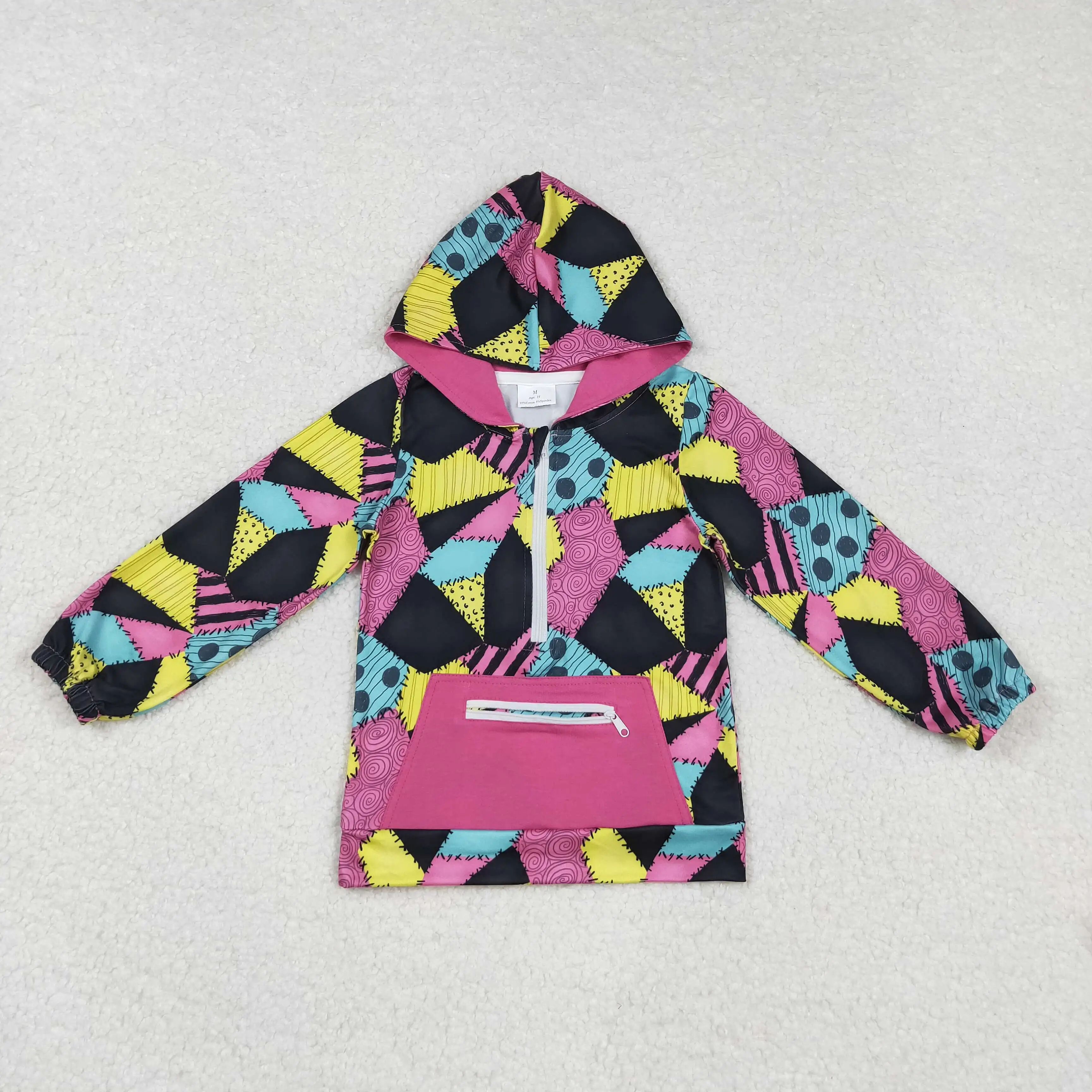 9.17y Halloween Zipper Hoodie Purple Boutique Girls  Pocket Patchwork Top Wholesale Children's Fashion Clothing for Girls