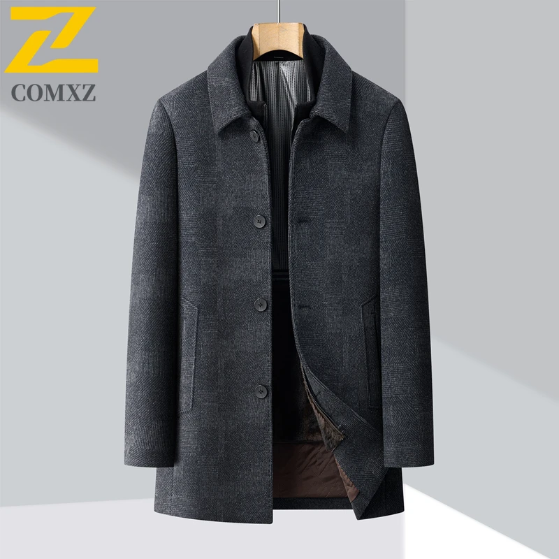 

COMXZ Luxury Men Wool Overcoat Detachable Liner Outdoor Work Warm Wool Jacket Casual Lapel Business Lightweight Winter Coat
