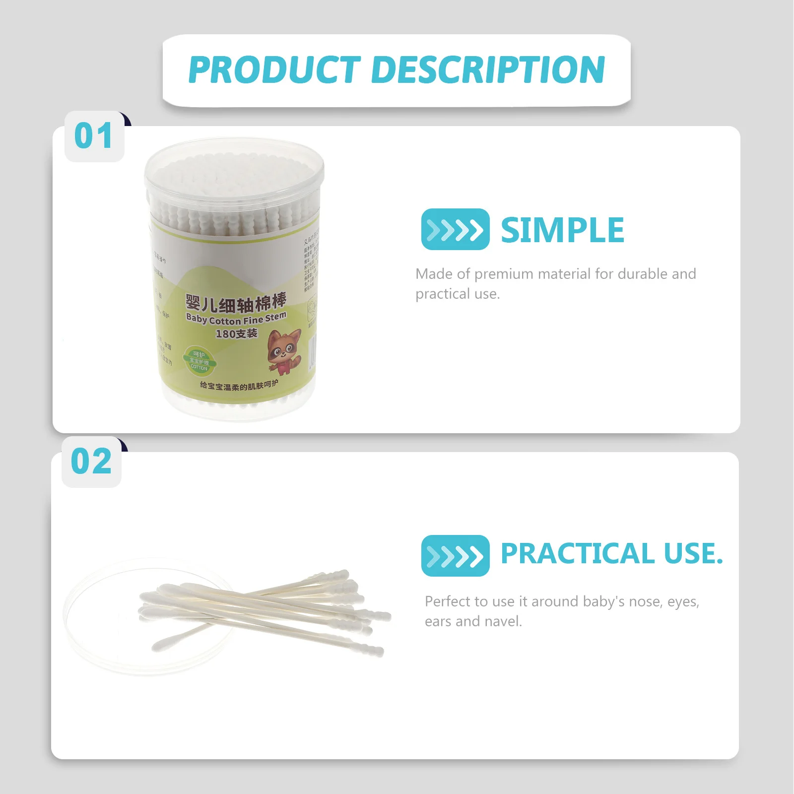 360 قطعة مسحات القطن الطفل سلامة مزدوجة رئيس نصائح لينة لحديثي الولادة الأذن الأنف العين تنظيف الرعاية مسحات الطفل #6