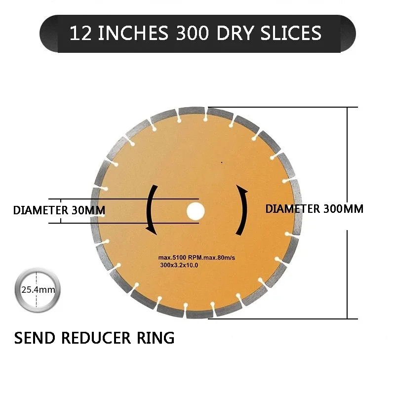 12-Inch 300MM Diamond Saw Blade Marble Chip Granite Cement Slotting Road Stone Concrete Cutting Piece