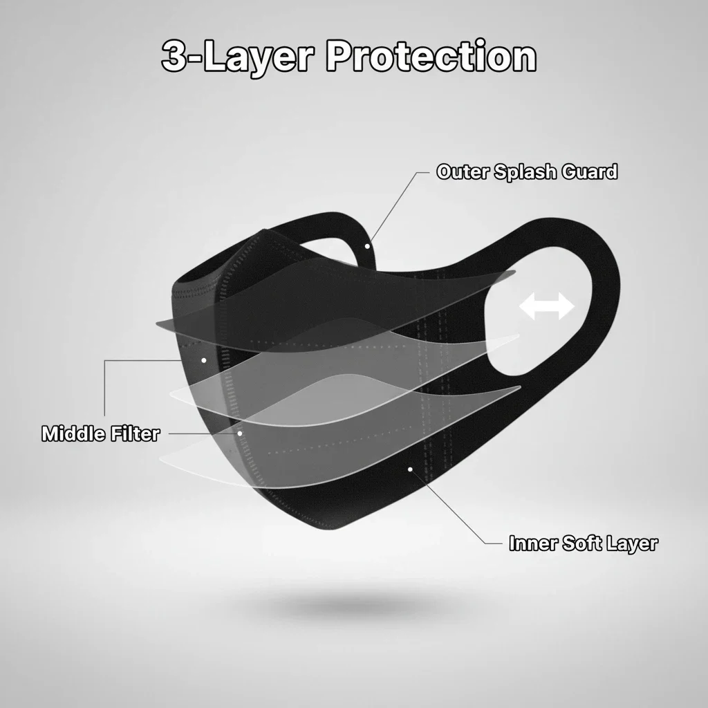 Delivery in 10 Days! 200Pcs/3D Black Disposable 4-Layer Masks, Curved Design That Fits the Facial Contours, High Elasticity with Widened Ear Straps and Nose Bridge Clip, Affordable Bulk Purchase for Home Use, Suitable for Travel, Outdoor Activities, Daily Wear, Parties, and Office Use