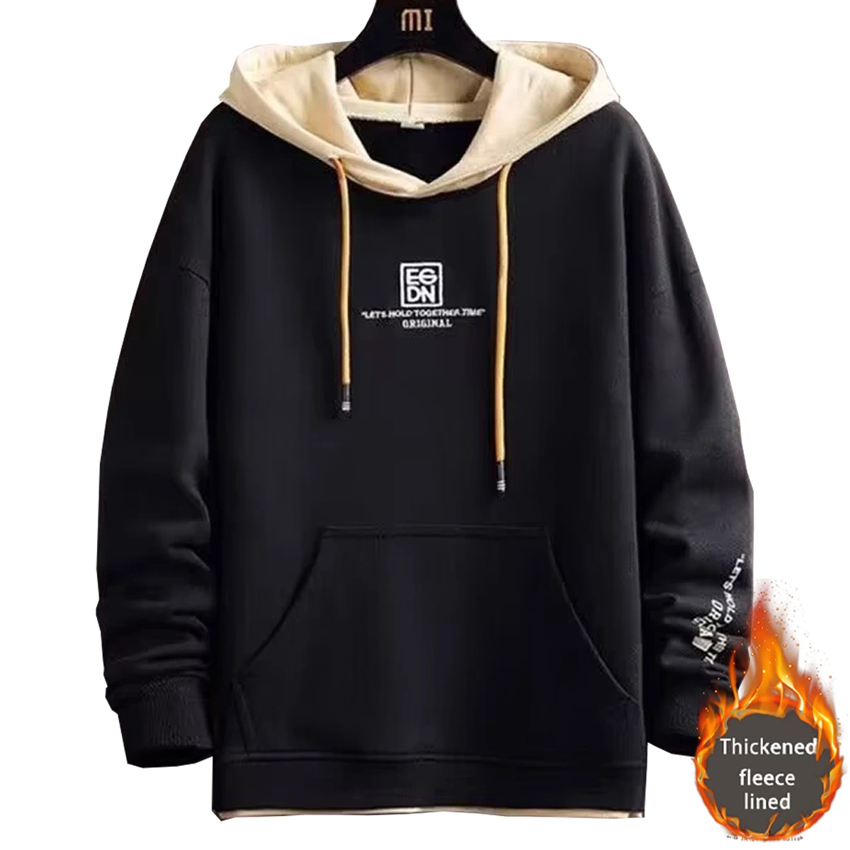 Men's hoodie with printed letter pattern, thick hooded sweatshirt, autumn and winter couple, student retro Y2K