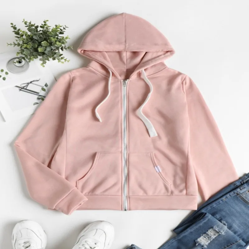 2023 New Zipper Hoodies Women Fashion Long Sleeve Hooded Sweatshirt Hot Sale Casual Autumn Winter Sportwear Solid Clothes