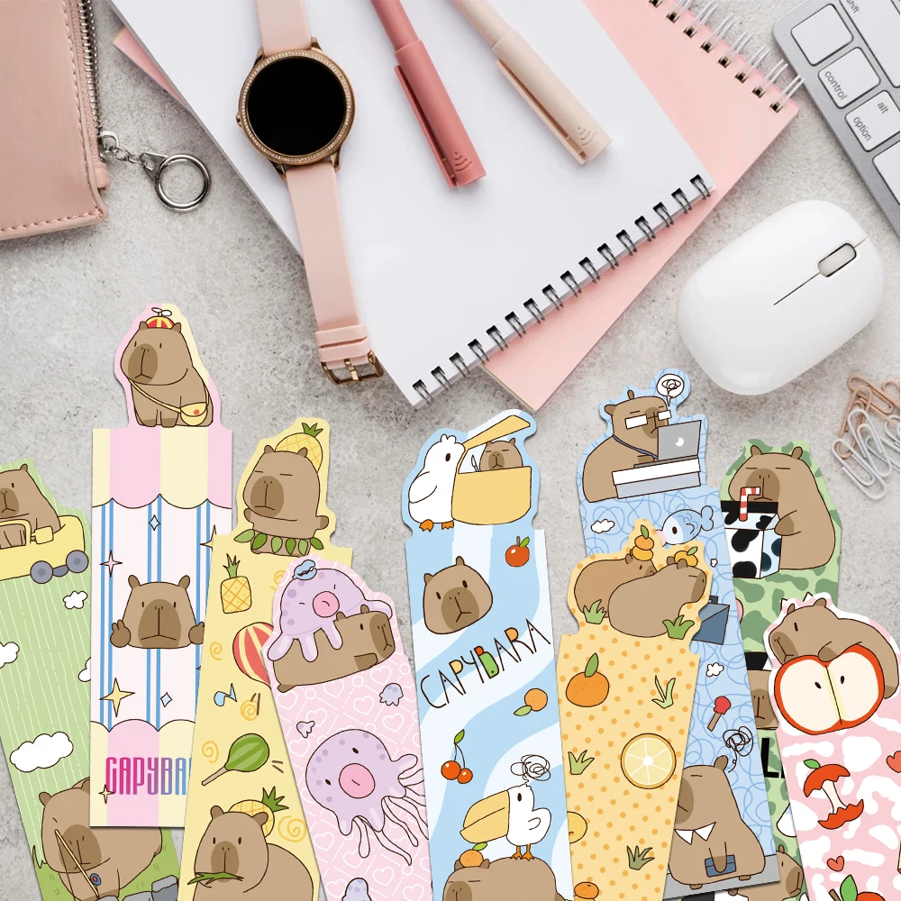 30pcs Cartoon Cute Capybara Bookmark Reading Pages Books Tagged School Stationary Supplies DIY Creative Aesthetic Bookmark