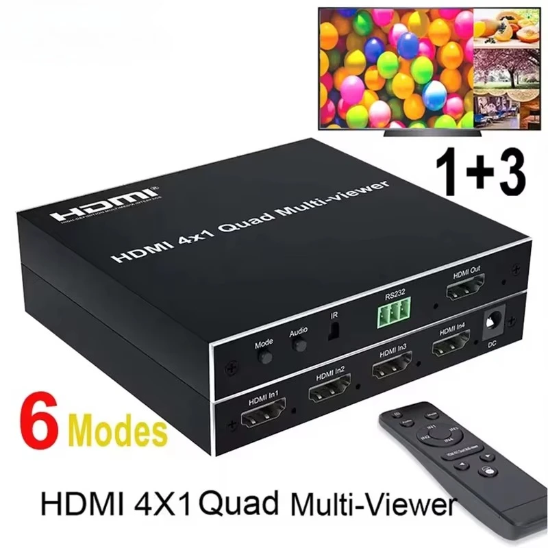 HD Multi-viewer 4x1 HDTV Quad Screen MultiViewer Seamless Switcher 4 in 1 Out 1080P 60Hz 4 Channel Quad Screen Split 6 Modes