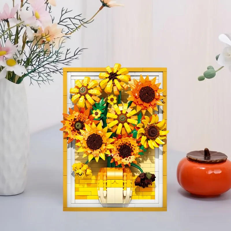 

KNEW BUILT Подсолнух фоторамка орнамент строительные блоки игрушки-креативные DIY для фото настен и декора комнаты для девочек, образовательные подарки