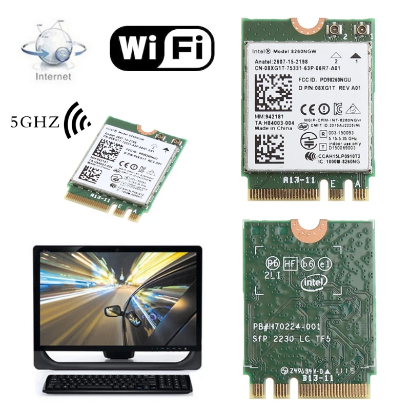Dual Band 2.4+5GHZ 867M .2 .2 WLAN Wifi Wireless Card Module for Intel 8260 8260NGW DP/N 08XJ1T