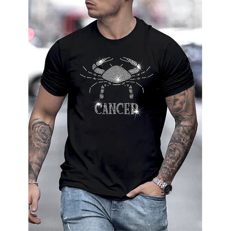 Personality Men's Clothing Oversized Tee y2k Crab Rhinestone Designer Short Sleeve Tops Casual Unisex Home Streetwear T-Shirts