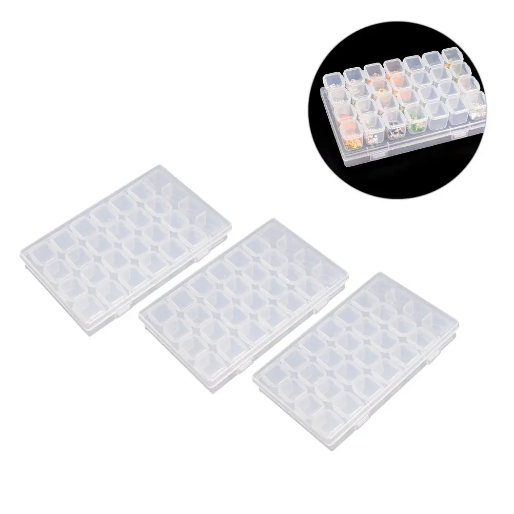 

3Pcs Clear Plastic Jewelry Storage Box 28 Small Compartments Adjustable Organizers for Earrings Nail Tips Diamond Craft Supplies