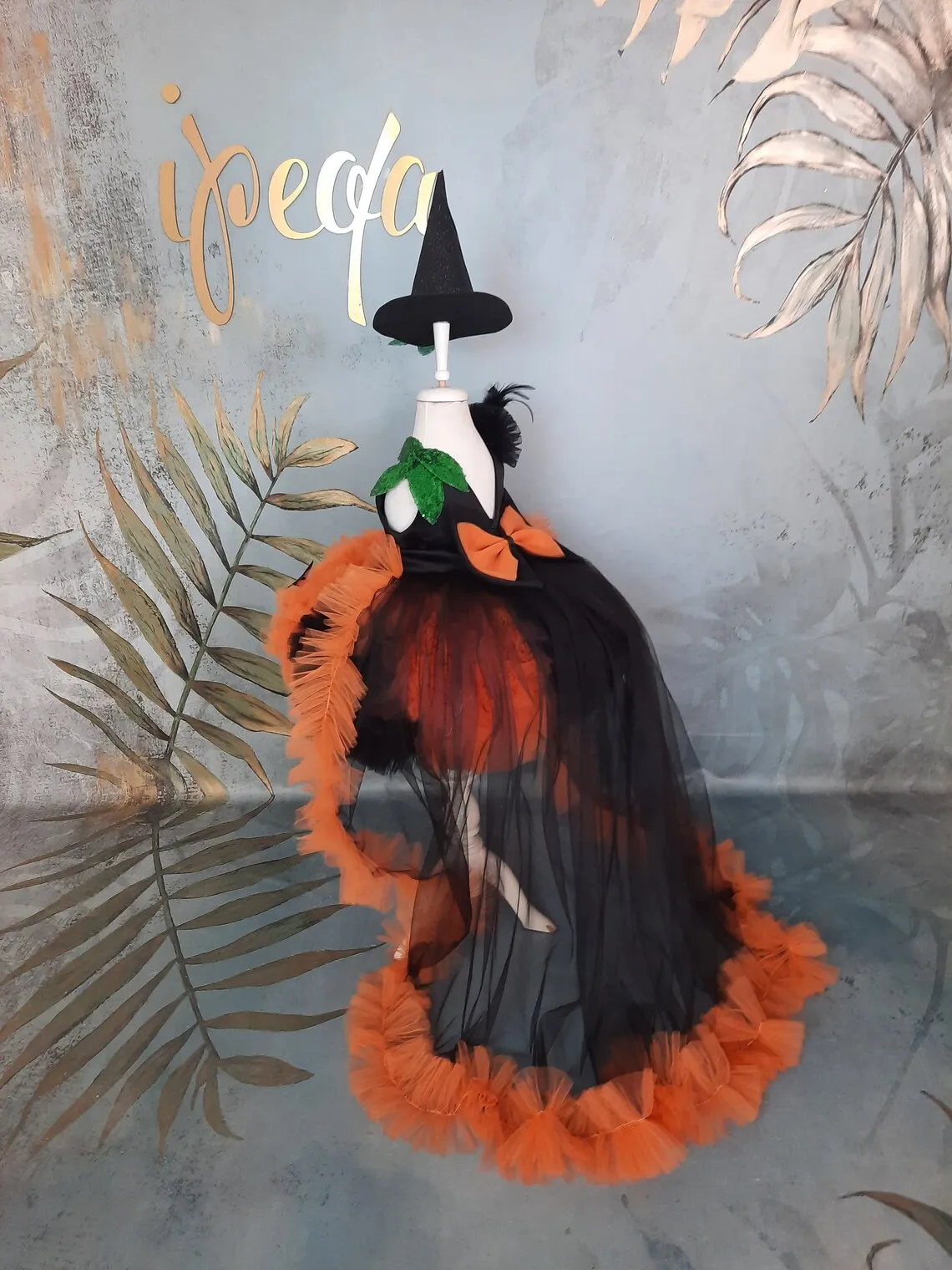 Fato de tule com babados para menina, fato fofo halloween, vestido de festa aniversariante com laço, preto e laranja