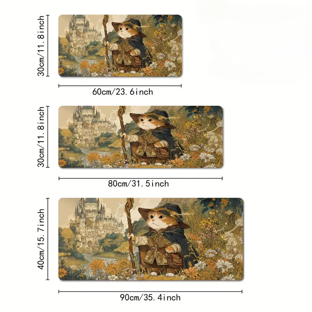 Assistente gato e castelo padrão design grande mouse pad tapete de mesa costurado borda antiderrapante durável gaming pad tapete de escritório mtg playmat