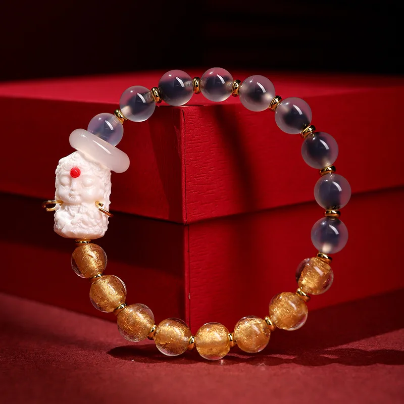 Original Design Incense Ash Glass Gold Foil Candy Heart Bracelet Agate Tara Half Sugar Colored Jewelry Holiday Gift