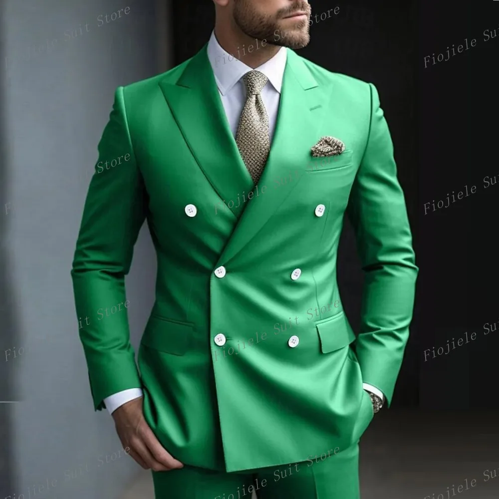 

New Green Men Formal Occasion Business Prom Casual Suit Groom Groomsman Tuxedos Wedding Party Male 2 Piece Set Blazer Pants