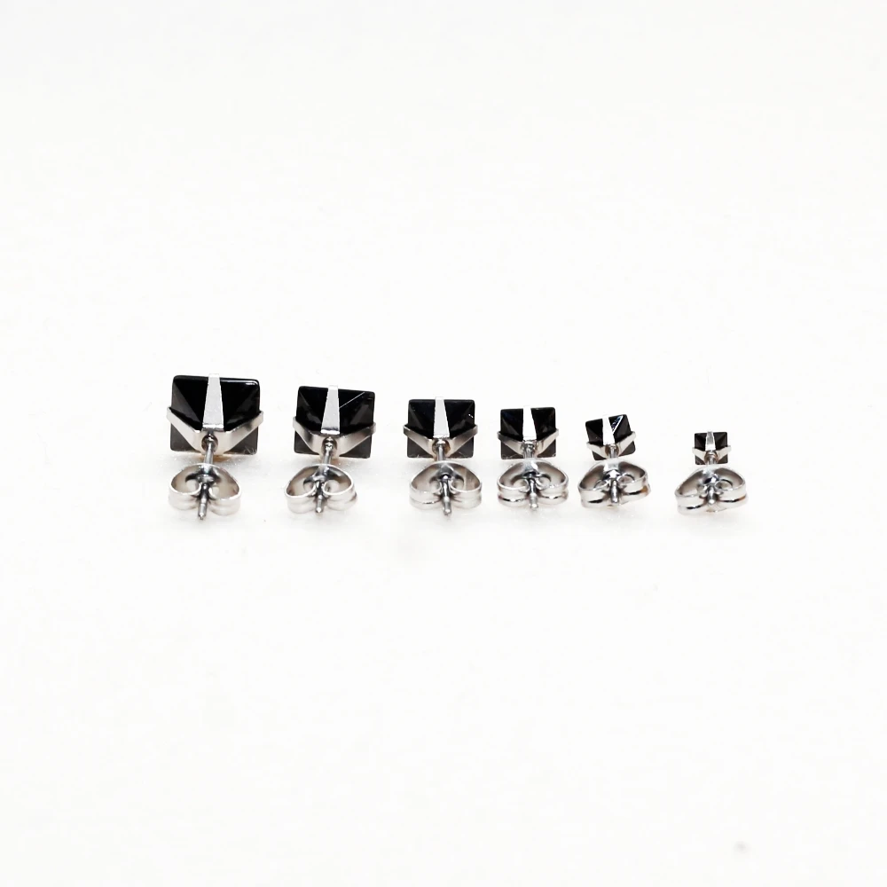 Kurze Ohrstecker für Damen und Herren aus Edelstahl mit schwarzen AAA-Zirkonia-Steinen, verblasst nicht, allergiefrei – Detail 3