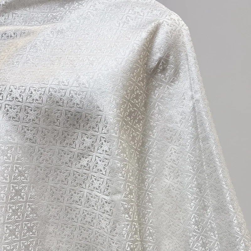 Pre-cut Premium White Glossy Geometric Jacquard Brocade, Silky Satin Weave for Dresses Jackets Skirts Home Decor DIY Projects