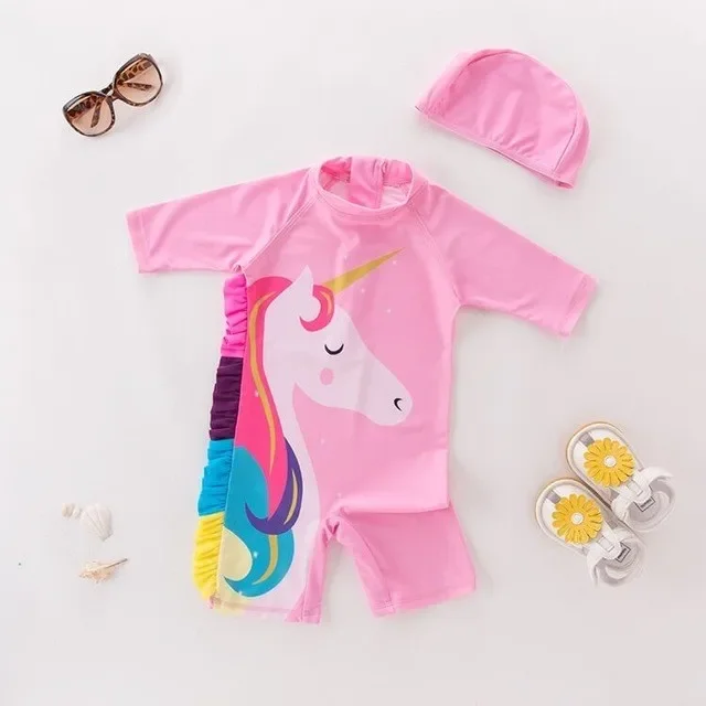 Maillot de bain une pièce à manches longues pour bébé garçon, combinaison de natation à volants, vêtements de bain trempés éventuelles F 50, maillots de bain pour enfants filles de 1 à 7 ans