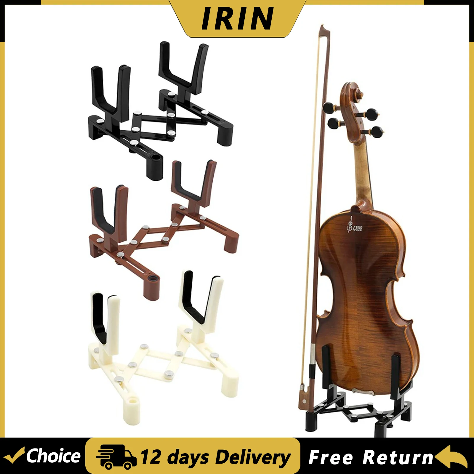 

IRIN Violin Stand Holder Adjustable Full Size Fiddle Stand Portable Retractable Foldable Bracket Stringed Instrument Accessories