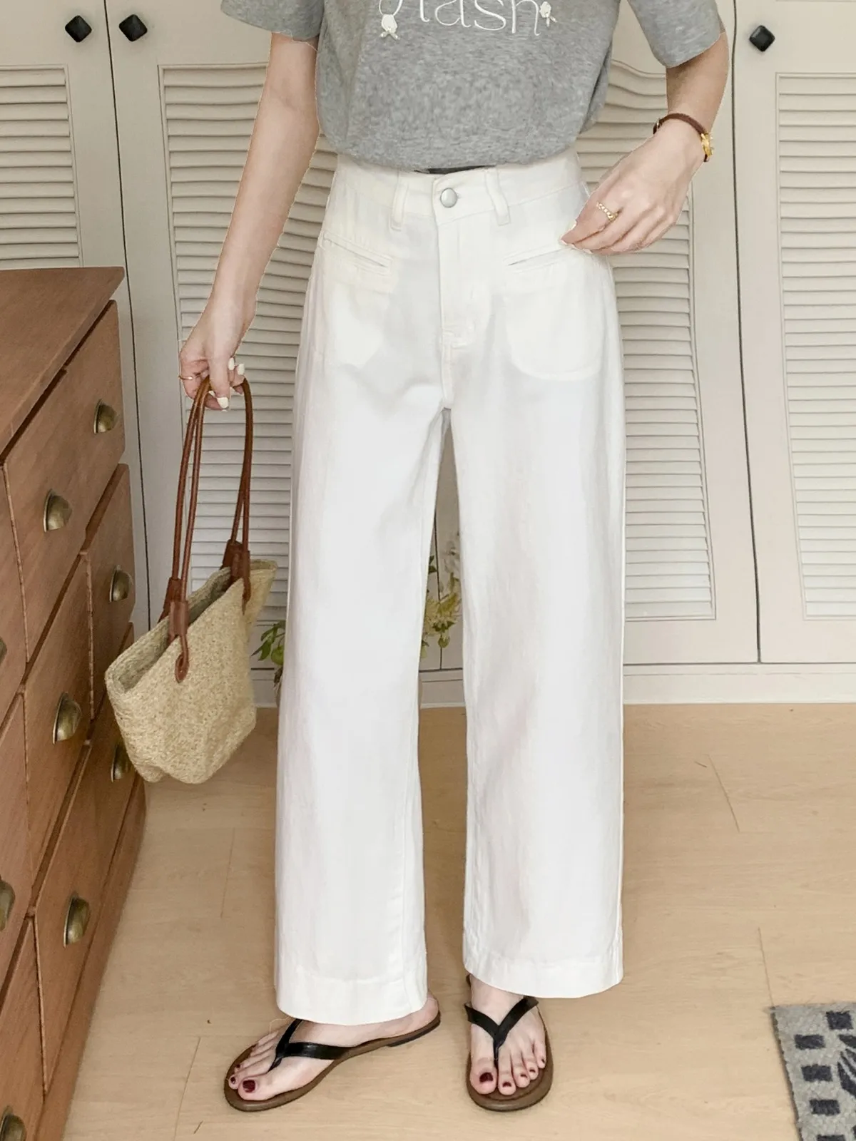 ZHISILAO New White Wide Leg Jeans Women Vintage High Waist Ankle-length Denim Pants Chic 2024