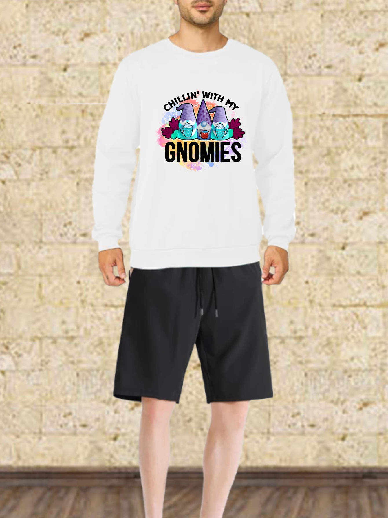 أطقم رجالية للخريف سريعة الجفاف من Chillin مع My Gnomies تي شيرت جرافيك مطبوع بدلة رياضية للرجال من المال القديم طويلة #1