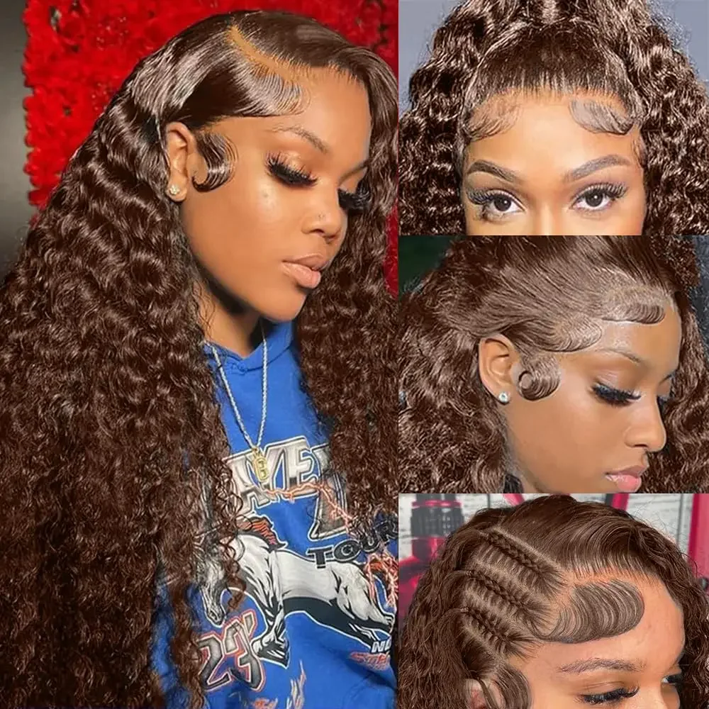 13x4 Chocolate Brown Lace Front Human Hair Wig Deep Wave Frontal Wig Colored Hd Lace Wig 13x6 Human Hair Pre Plucked Curly Wigs