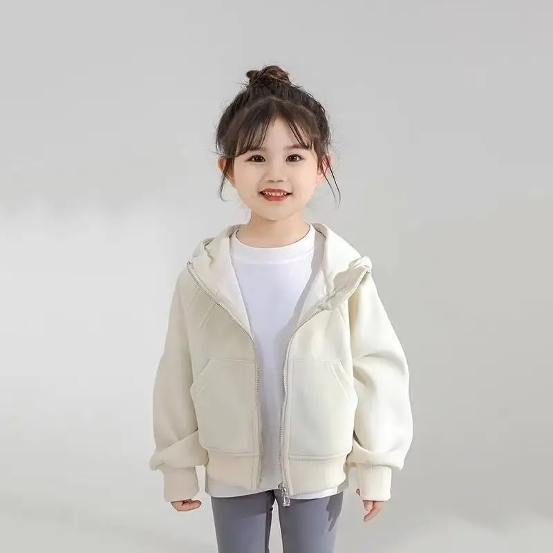2026 Spring Girls Hoodie Zip Up Jacket Korean Style Kids Casual Trendy Outerwear Coat