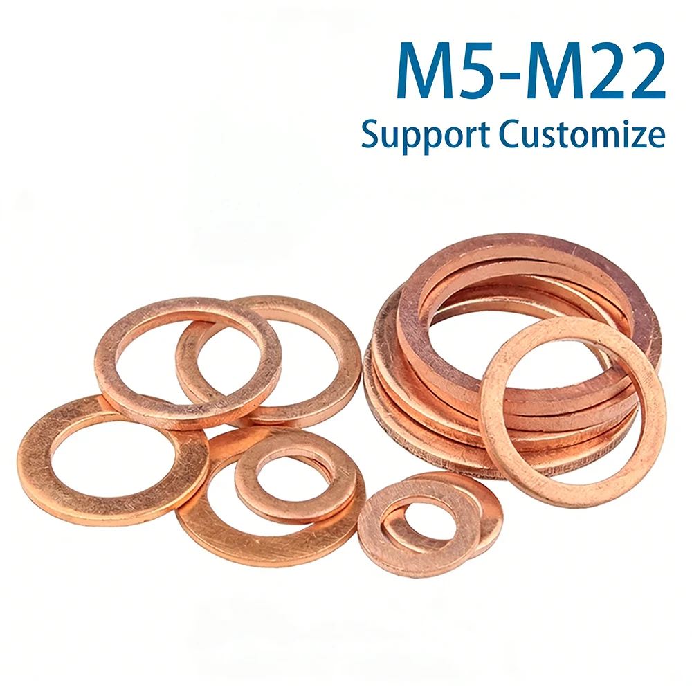 10-50Pcs M5 M6 M8 M10 M12-M22 Solid Copper Washer Shim Flat Ring Gasket Rings Seal Plain Spacer Washers Support Customize