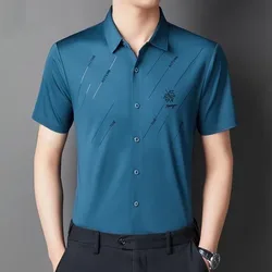 Summer Trend All-match Short Sleeve Shirt Male Clothes Summer Fashionable Single-breasted Casual Embroidery Solid Color T-shirt