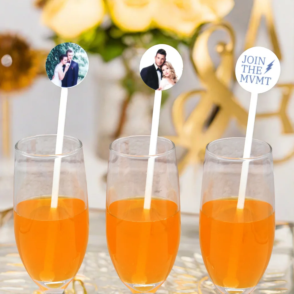 48pcs Personalized Picture Printed Cocktail Stirrers Customized Acrylic Banquet Decor Baptism Party Drink Stirrers Wedding Gift