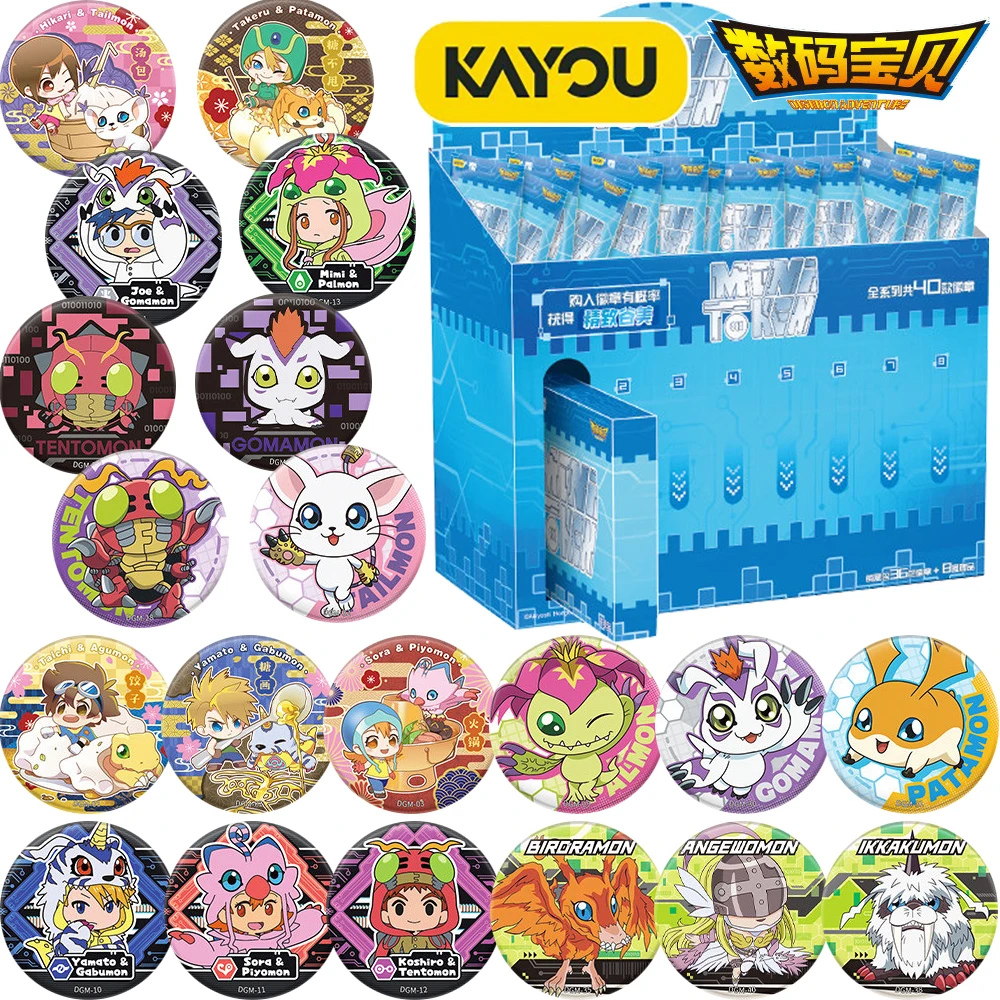 New Genuine KAYOU Digital Monster Round Badges Trendy Anime Peripheral Toy Hobby Collect Cartoon Q-version Brooch Accessory Gift