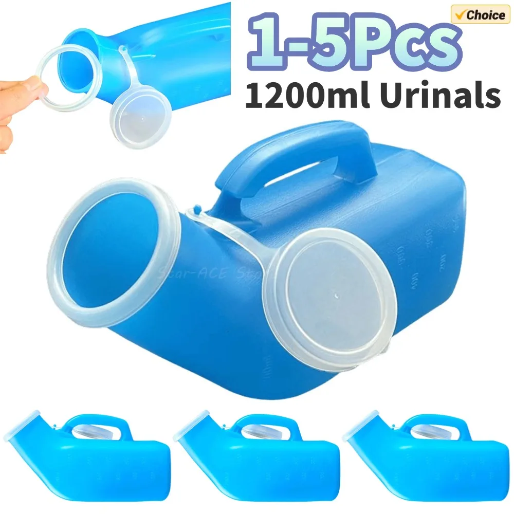 

1-5Pcs 1200ml Pee Container Spill Proof Portable Urinal Plastic Mens Bedpan Bottle with Lid for Car Elderly and Incontinence