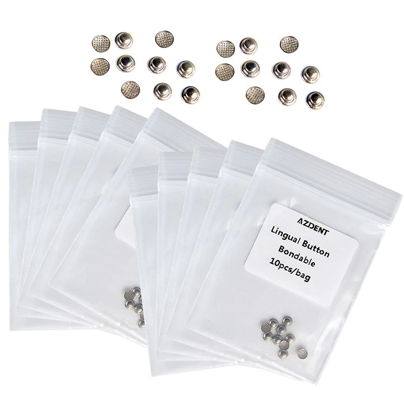 500 Stück AZDENT Dental Kieferorthopädischer Lingualknopf Monoblock MIM Runder Netzboden Klebbarer Metall-Zungenknopf 10 Stück/Packung – Detail 1