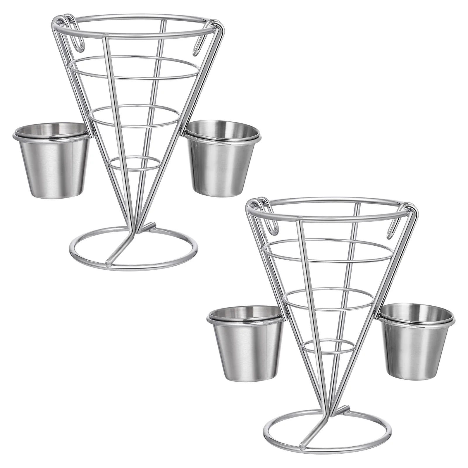 

Basket French Fries Stands Cone Holders Conical Appetizer Serving Rack Food Display Wire Silver