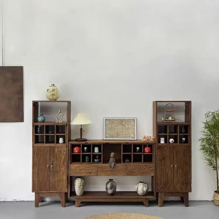إطار جديد من خشب الدردار على الطراز الصيني مصنوع من الخشب الصلب وخزانة عرض كلاسيكية مزخرفة لغرفة المعيشة المنزلية وتقسيم الإقامة المنزلية في القرون الوسطى