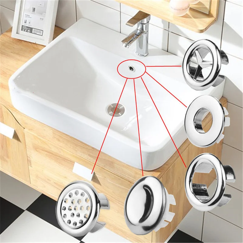 2Pcs Ceramic Basin Spilled Water Ring Overflow Spare Cover Chrome Trim Bathroom Supplies Sink Round Overflow Accessories