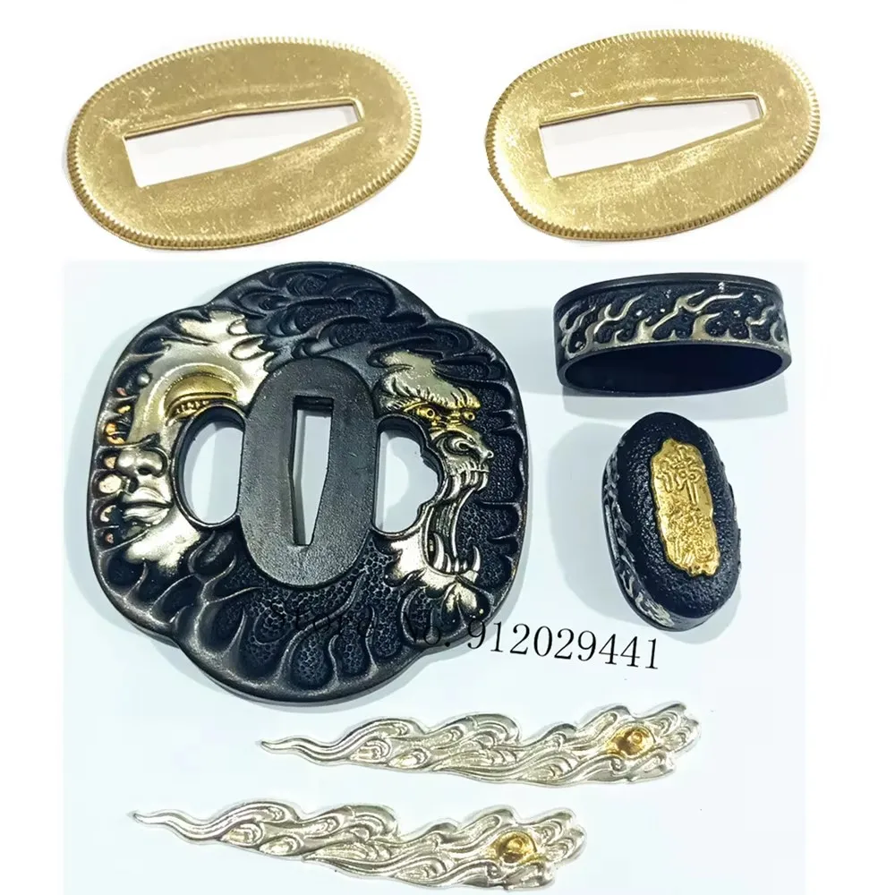 A Set Brass Copper Guard Tsuba Menuki Fuchi Kashira Seppa For Japanese Samurai Katana Sword Wakizashi Tanto Tsuka Fittings