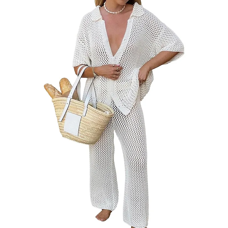 2025Cross-Style Mode Comfortabele Mesh Knop Herfst Gebreide Lange Broek Korte Mouw Damesjurk