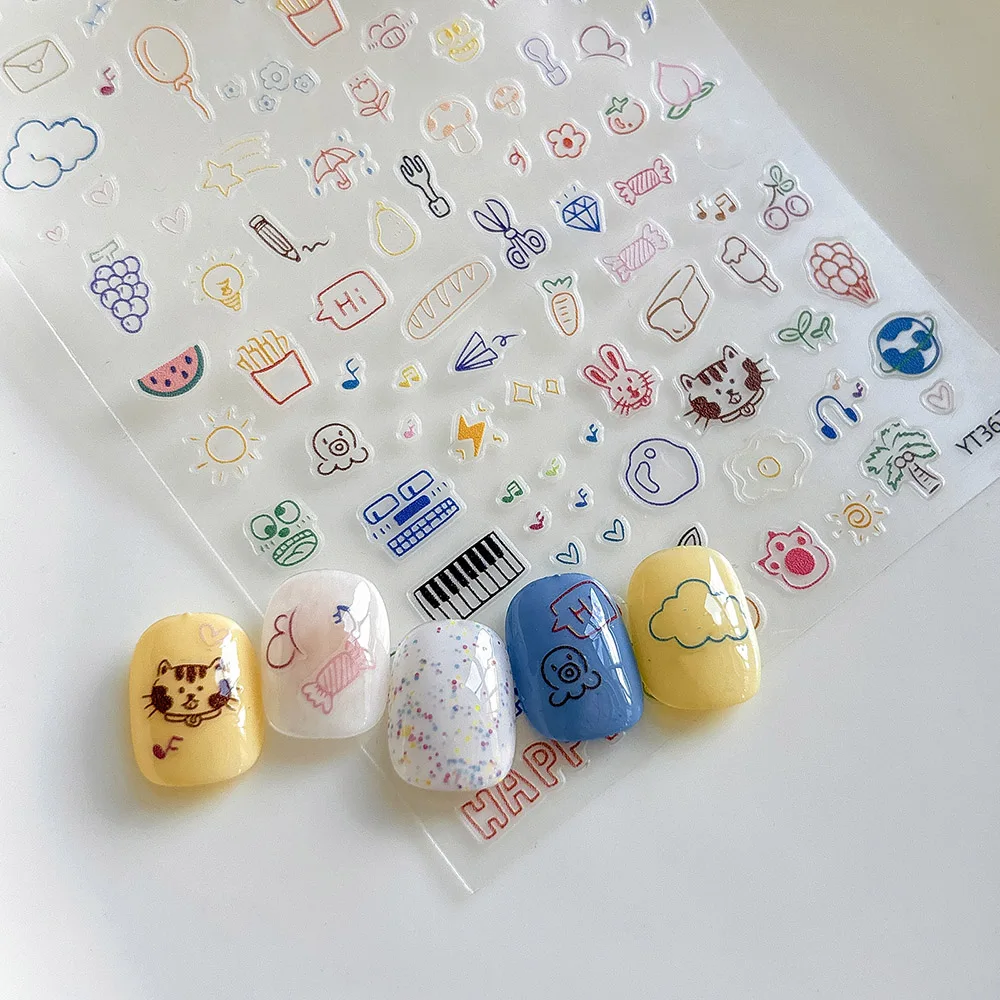 KR Kiyomi Line Images Stickers Ins Kawaii Cartoon Series Food Cat Adhesive Decals Mix Life Elements Finished Nails Stickers 404