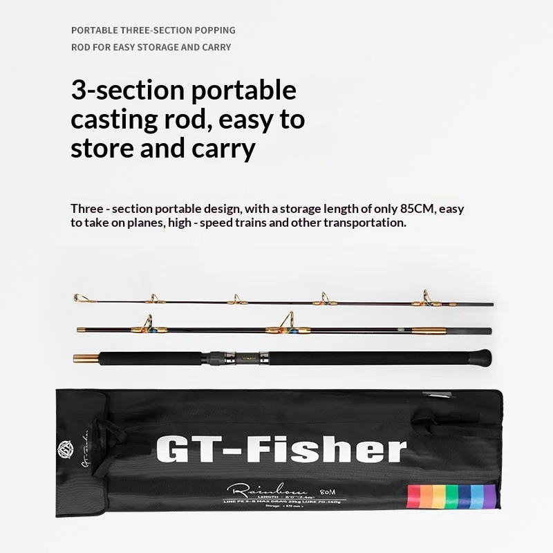 Hot Ecooda GT Fisher Popping Rod Rainbow Travel Three Section Portable Deep Sea Boat Fishing Giant Tuna Big Game Heavy Duty