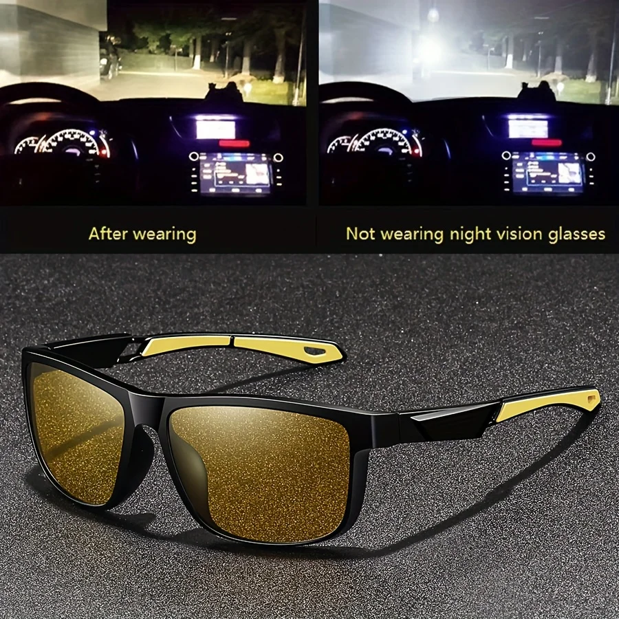 

Square Yellow Night Vision Anti-Glare Goggles for Men Women Driving Fishing Beach Sunglasses UV Protection Polycarbonate Glasses