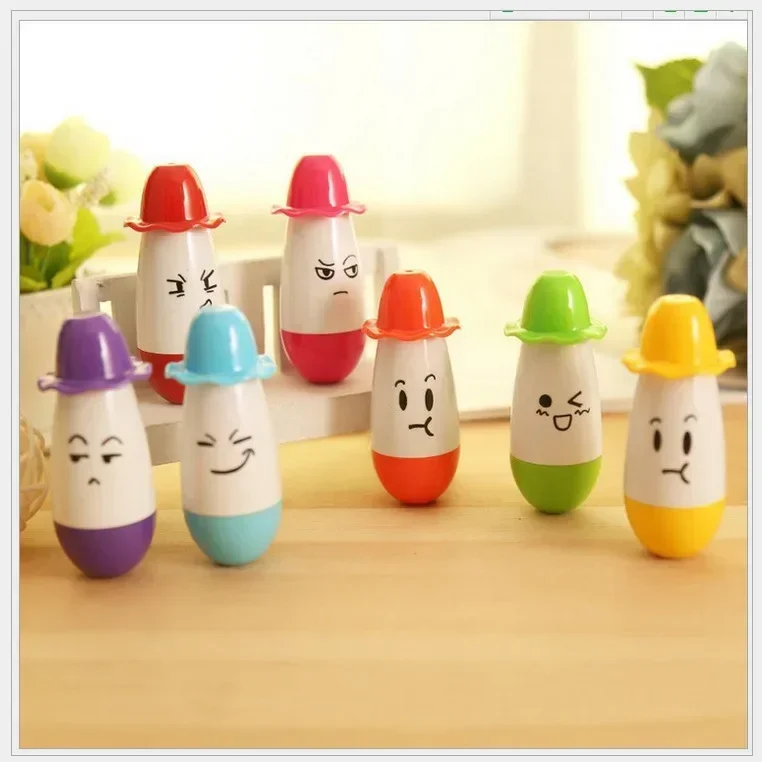 A36pcs Creative Stationery Cartoon Hat Expression Pill Smiley Face Telescopic Ballpoint Pen Student Prize Telescopic