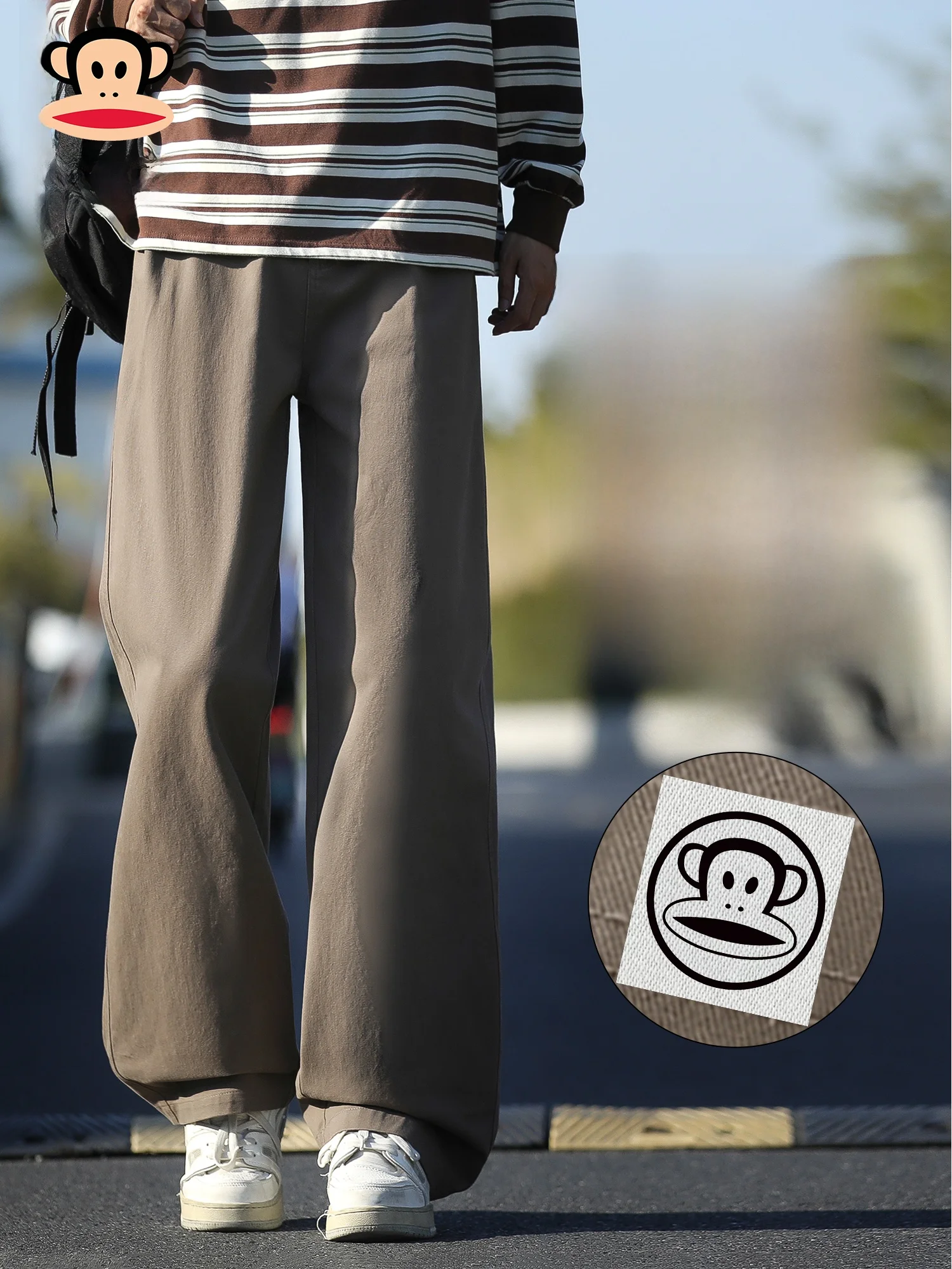 

PaulFrank Men's Loose Straight Leg Casual Pants Spring Vintage Pure Cotton Drapey Comfortable Youthful Sle Breathable