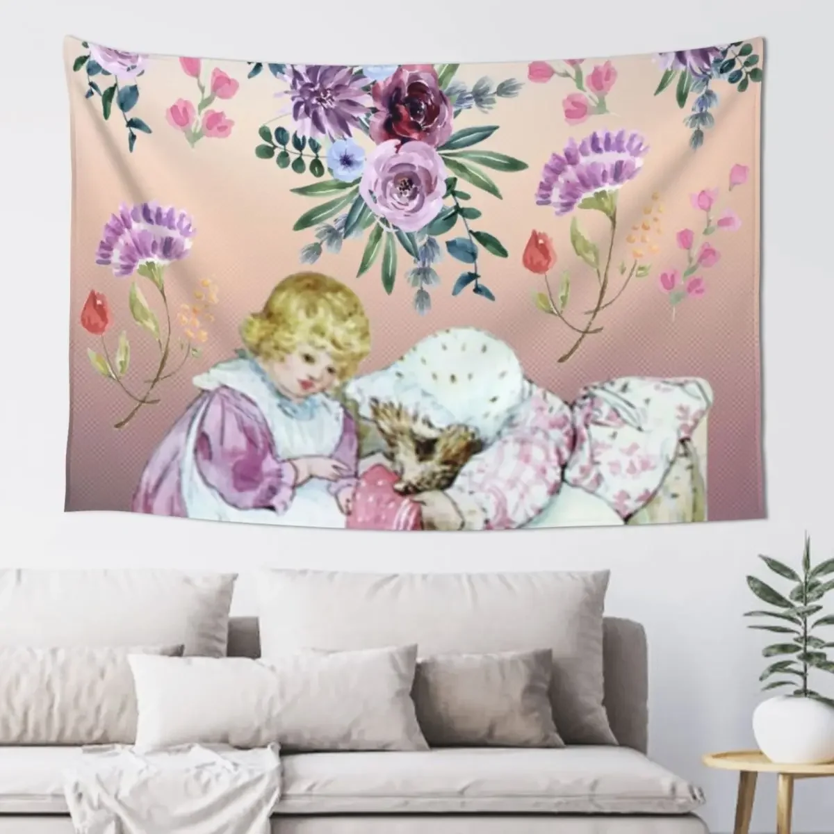 Mrs. Tiggy Wink and watercolor flowers Tapestry Wall Coverings Home Decorations House Decoration Tapestry