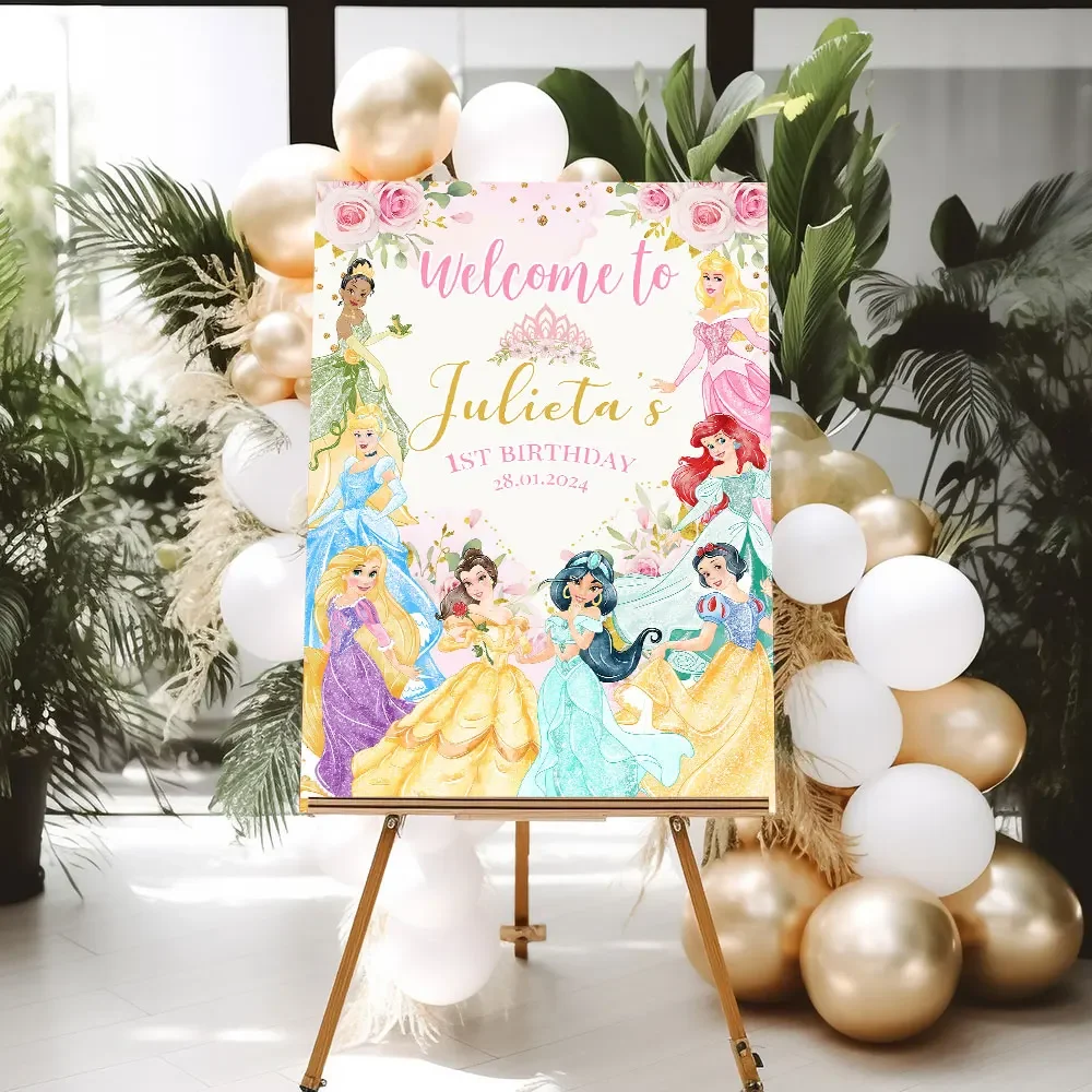 Princess Birthday Welcome Sign Poster Baby Shower Custom Art Print Royal Celebration Canvas Painting Outdoor Yard Party Decor