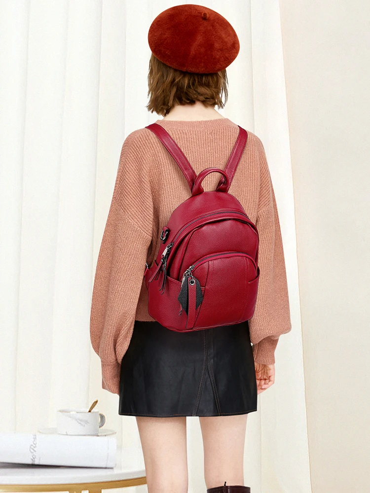 Doleesune genuíno couro feminino mochila conversível sacos de ombro estilo preppy pequena escola saco viagem senhoras