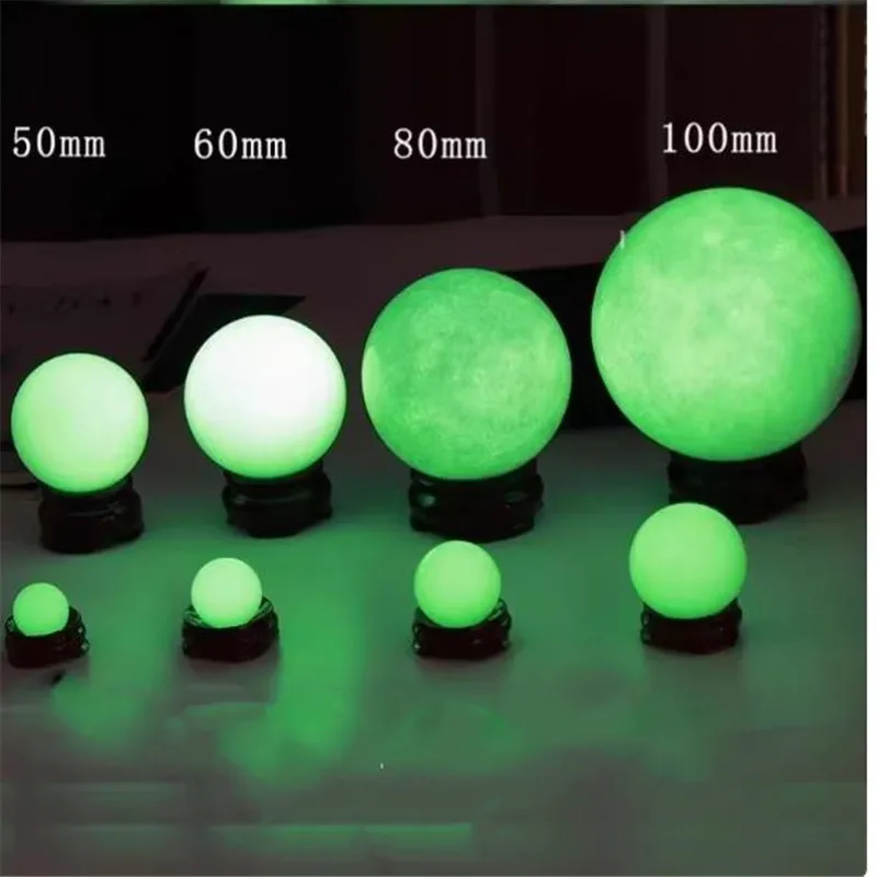 5-10cm Natural Luminous Stone Blue Luminous Quartz Crystal Sphere Ball Glow In The Dark Stone With Base