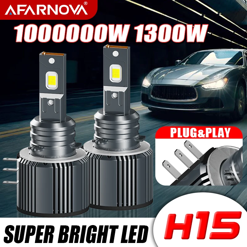 

2Pcs H15 Led Car Headlights blub Canbus 1300W 1000000Lm Csp Chip 6500K Auto Lights Turbo Fan H15 Headlamp For 99% Cars Plug&Play