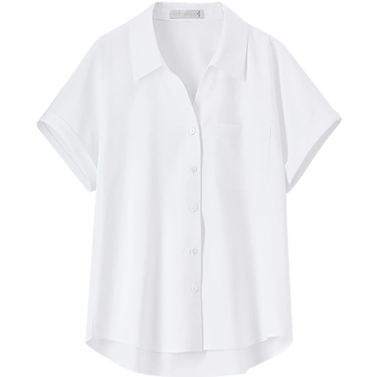 SENTUBILA Women White Short Sleeve Shirt 2025 Office Lady Turn-Down Collar Blouse Button-Up Design Breathable Tops 152C59375