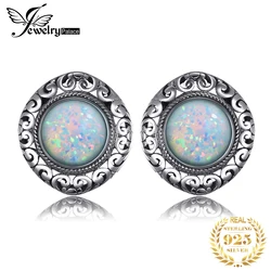 JewelryPalace Vintage 2.5ct Cabochon Created Opal  925 Sterling Silver Stud Earrings for Women Hollow Heart Gemstone Earrings