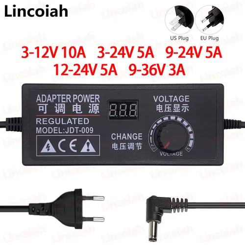 Adaptador Universal AC/DC ajustable, 3V-12V, 9V-24V, 12V-24V, 5A, 10A, con pantalla de visualización, convertidor de potencia de conmutación regulado por voltaje
