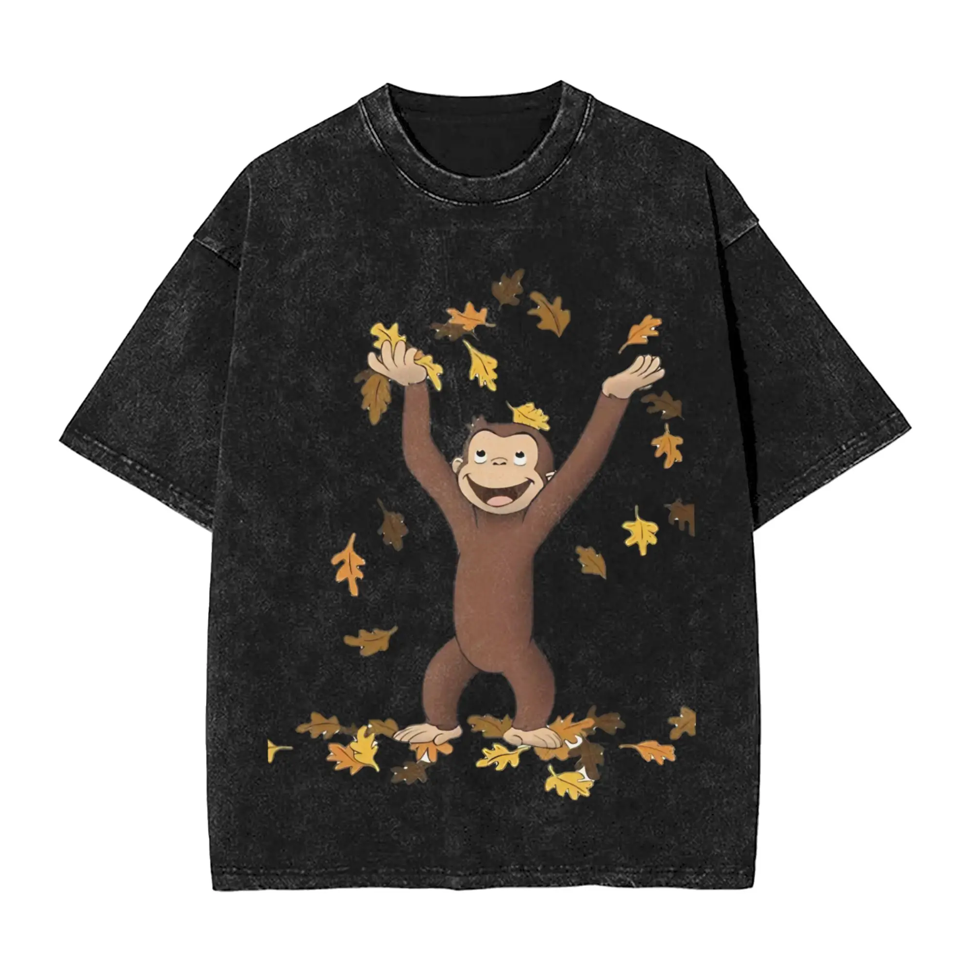 Harajuku Washed Shirts curious george  Outfit Vintage T Shirt Oversize  Streetwear Short Sleeve Graphic Tops Tees